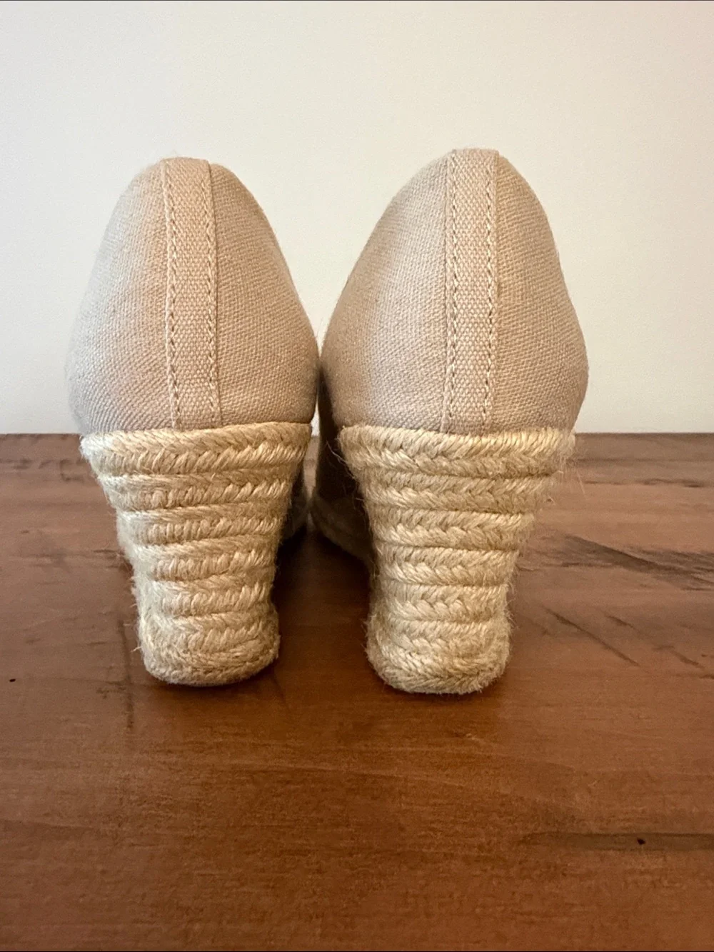 J. Crew Light Beige Canvas Espadrille Wedges